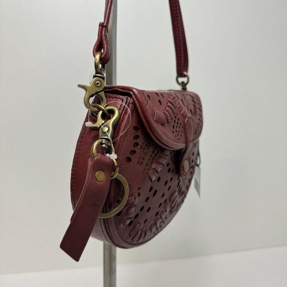 Frye Vivian Crossbody Flap Snap Close Cutout & Stitch Design Purse Red - Picture 3 of 7